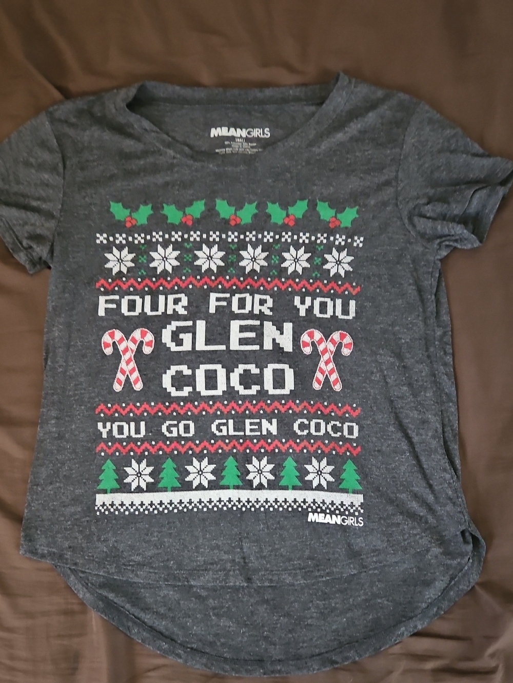 Mean Girls Women's Dark Gray 'Four For You Glen Coco' Short Sleeve Tee
